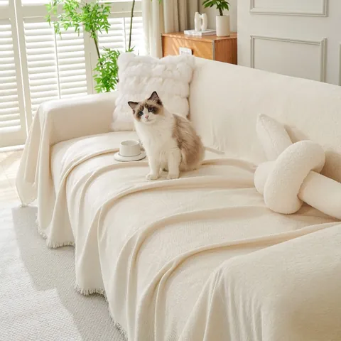 Funda de Sofá de Chenilla Color Sólido Con Borlas Protector de Sofá Cuatro Estaciones Universal Minimalista Para Sala