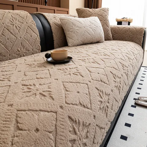Thickened Nordic Plush Sofa Cushion Non-Slip Warm Sofa Cover With Snowflake Rhombus Geometric Pattern Soft Decorative Furniture Protector