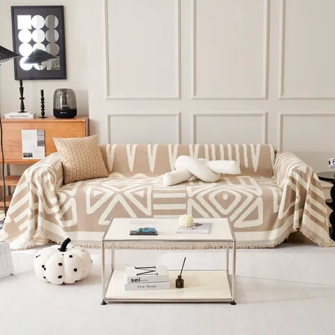 Copridivano in Ciniglia Bohémien Con Nappe Coperta Jacquard Geometrica per Divano Arredamento Casa Moderno Minimalista