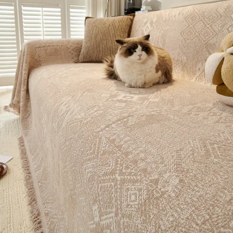 Bohemian Moroccan Vintage Chenille Sofa Cover Thickened Geometric Jacquard Sofa Towel With Tassels Universal Home Decor Throw