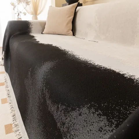 Chenille Sofa Cover Abstract Splash Ink Mountain Pattern Throw Blanket With Tassels Happy Day Furniture Protector Couch Cover