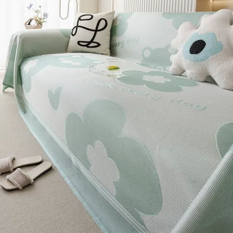 Cooling Ice Silk Sofa Cover Cartoon Ice Bear Flower Print Non-Slip Breathable Washable Sofa Towel Protection Home Blanket