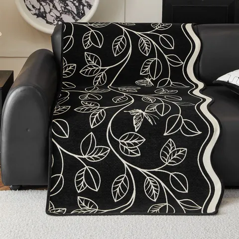 Retro Chenille Sofa Cushion Non-Slip Floral Pattern Couch Cover Universal All Season Washable Wave Edge Decorative Furniture Protector
