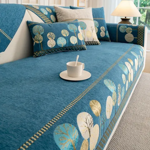Nordic Chenille Sofa Cushion Cover Non-slip Sofa Protector With Tree Pattern For Living Room Four Seasons Washable Couch Cover