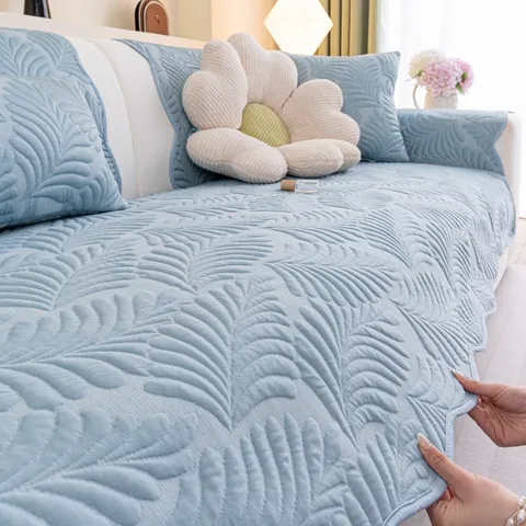 Summer Cooling Ice Silk Sofa Cover Breathable Quilted Slipcover Non-Slip Sectional Furniture Protector Solid Color Modern Decorative Sofa Towel