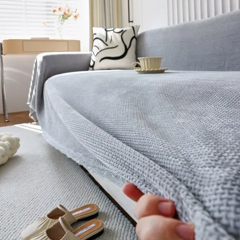 Copridivano in Ciniglia con Trama a Nido d'Ape Spessa Morbida Antiscivolo Minimalista Moderno Protezione per Mobili in Tinta Unita per Soggiorno