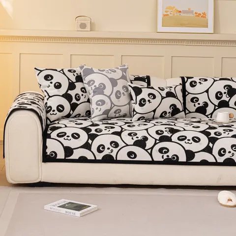 Cuscino per Divano in Ciniglia con Motivo a Panda Peluche in Finta Pelliccia di Coniglio Antiscivolo Copridivano Arredamento Soggiorno Moderno Protezione Mobili
