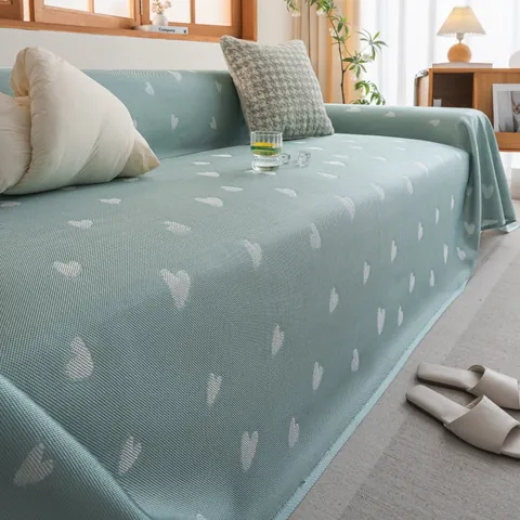Funda de Sofá de Seda de Hielo Refrescante de Verano Patrón de Corazón Moderno Minimalista Transpirable Toalla de Sofá para Decoración de Hogar