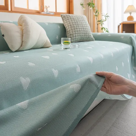 Funda de Sofá de Seda de Hielo Refrescante de Verano Patrón de Corazón Moderno Minimalista Transpirable Toalla de Sofá para Decoración de Hogar