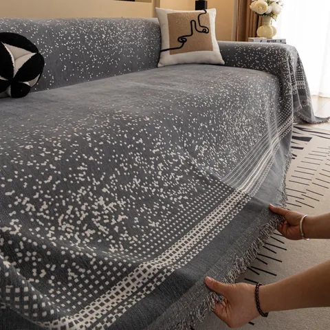 Toalla de Sofá de Chenilla Minimalista Moderna con Patrón de Cielo Estrellado y Borlas Funda de Sofá Todo Incluido Suave Resistente a Arañazos Para Sala de Estar