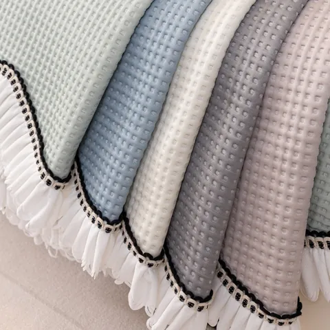 Nordic Ice Silk Cooling Sofa Cushion Waffle Pattern Anti-Slip Knitted Sofa Slipcover With Lace Edge Summer Sofa Cover Mat