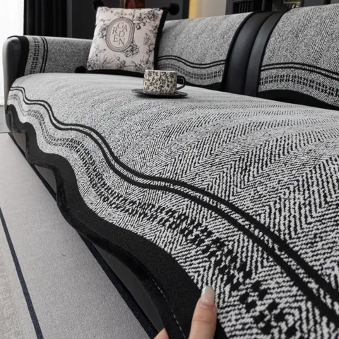 Coussin de Canapé Antidérapant en Chenille Protection de Meuble Minimaliste à Chevrons pour Salon Décoration de Maison