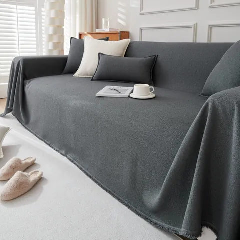 Wasserdichter Teddy-Fleece Sofaüberwurf Für Wohnzimmer Minimalistisch Einfarbig Strukturierte Sofadecke Mit Fransen Anti-Katzenkratzer Couch-Schutz
