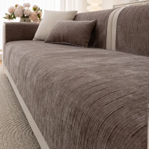 Modern Chenille Jacquard Sofa Cover Non Slip Sectional Sofa Cushion Striped Furniture Protector Furniture Cover For Living Room