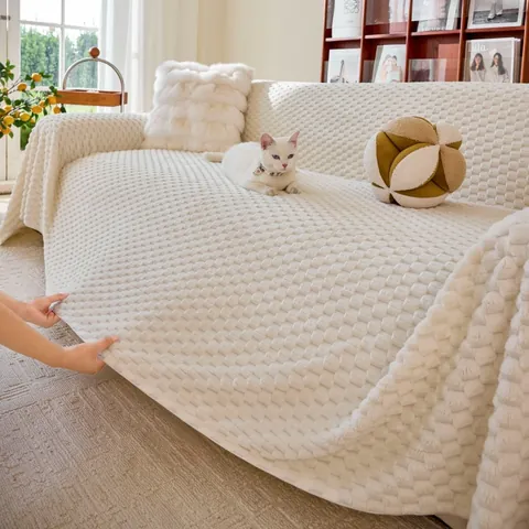 Soft Plush Sofa Cover Blanket Waffle Pattern Anti-Cat Scratch Sofa Slipcover Thickened Furniture Protector Home Decor Throw