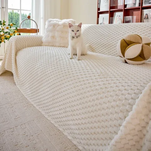 Soft Plush Sofa Cover Blanket Waffle Pattern Anti-Cat Scratch Sofa Slipcover Thickened Furniture Protector Home Decor Throw