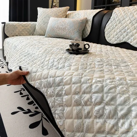 Nordic Chenille Jacquard Sofa Cushion Non-Slip Quilted Damask Pattern Furniture Protector Cat Proof Sofa Cover For Living Room Decor