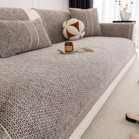 Minimalist Chenille Sofa Mat Non-slip Jacquard Furniture Protector For Living Room Washable Woven Texture Sofa Cover