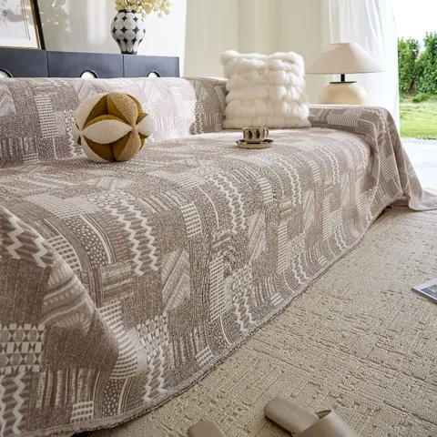Geometric Jacquard Washed Cotton Sofa Cover Tassel Edge Double Sided Breathable Air Blanket Furniture Protector Couch Throw