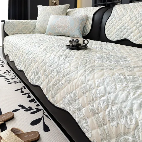 Nordic Chenille Jacquard Sofa Cushion Non-Slip Quilted Damask Pattern Furniture Protector Cat Proof Sofa Cover For Living Room Decor