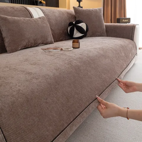 Non-Slip Chenille Sofa Cover Solid Color Modern Sofa Cushion Protector Couch Mat Washable Decorative Sofa Towel For Home