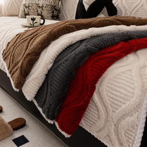 3D Jacquard Chenille Sofa Cushion Thickened Warm Non-Slip Sofa Cover Modern Minimalist Solid Color Furniture Protector For Living Room