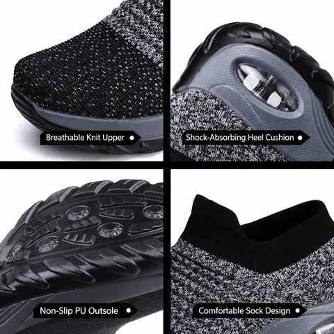 Baskets à Coussin d'Air en Tricot Respirant pour Femmes Chaussures Chaussettes Légères à Enfiler Chaussures de Marche et de Course Décontractées à Plateforme