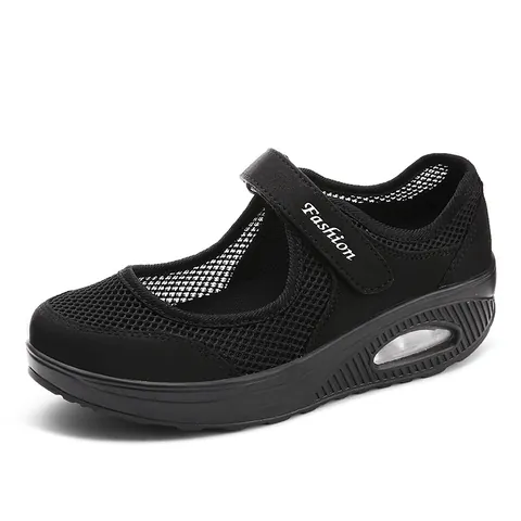 Women's Mesh Breathable Sneakers Casual Walking Shoes With Air Cushion Hook And Loop Lightweight Fashion Footwear