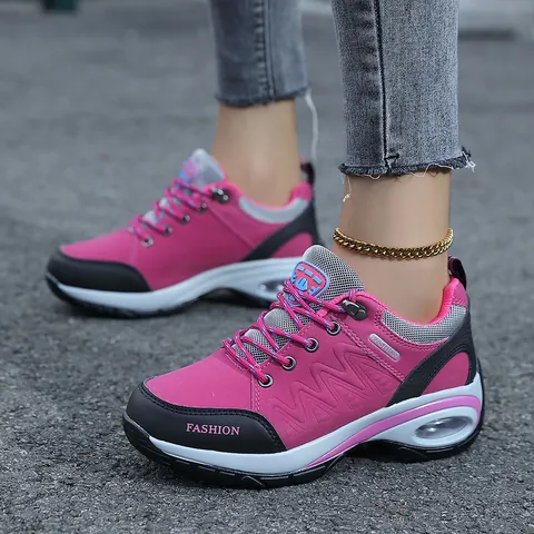 Dames Wandelschoenen Dikke Plateau Luchtkussen Sneakers Antislip Buiten Wandelschoenen Ademend Kunstleer Casual Schoeisel