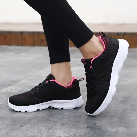 Women Mesh Breathable Sneakers Lightweight Flyknit Running Shoes Casual Walking Sport Shoes For Summer Outdoor Travel