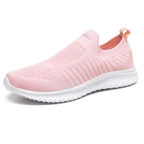 Unisex Casual Running Shoes Breathable Flyknit Slip-On Sports Shoes Shock Absorption Non-Slip Walking Sneakers For Men Women