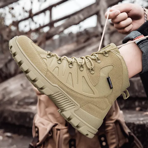 Stivali Tattici Outdoor da Uomo in Camoscio Patchwork High Top Stivali da Combattimento Militari Antiscivolo per Escursionismo Deserto