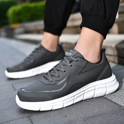 Men's 117 Plus Size Running Shoes Lightweight Synthetic Leather Sports Sneakers For Walking Jogging Casual Low Top Black