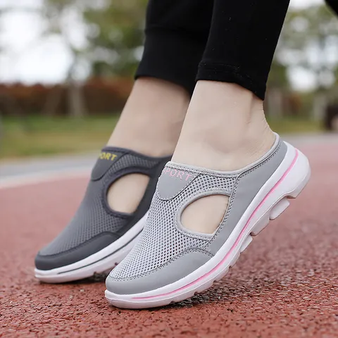 Women's Breathable Mesh Mules Clogs Thick Sole Slip-on Casual Shoes Korean Style Outdoor Indoor Breathable Lightweight Summer Shoes