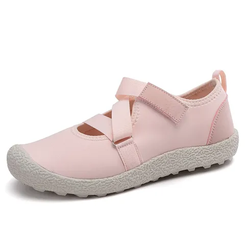 Women's Mesh Mary Jane Shoes Casual Breathable Flat Ballet Shoes Elastic Cross Straps Velcro Closure Non-Slip Sole Shoes