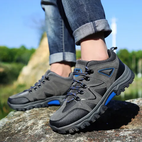 Men's Casual Outdoor Hiking Shoes Non-slip Wear-resistant Suede Splicing Breathable Mesh Lining Sneakers For Trekking Climbing Walking Men Footwear
