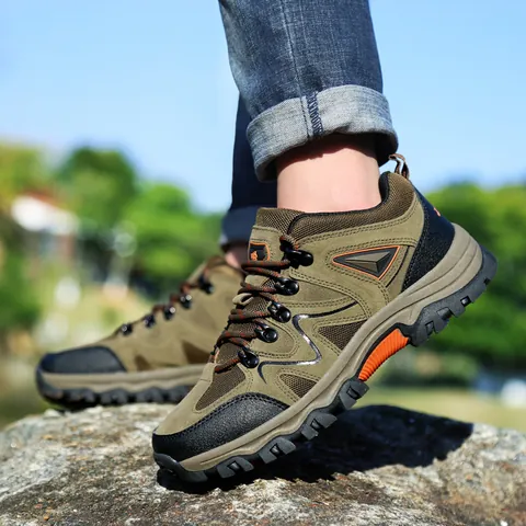 Men's Casual Outdoor Hiking Shoes Non-slip Wear-resistant Suede Splicing Breathable Mesh Lining Sneakers For Trekking Climbing Walking Men Footwear
