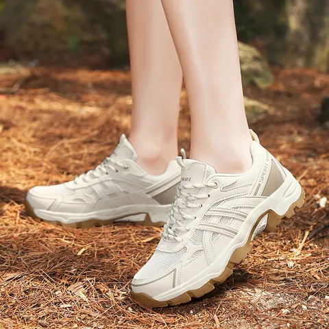 Fashion Outdoor Hiking Shoes Men Women Breathable Mesh Space Leather Splicing Thick Sole Non-slip Mountaineering Running Shoes Casual Walking Sneakers