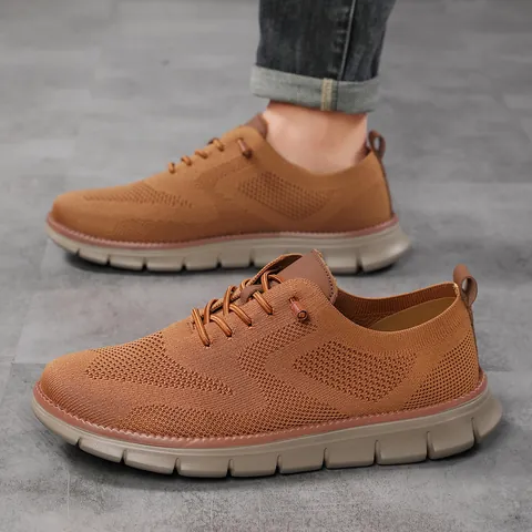 Men Casual Fly-knit Sneakers Breathable Lightweight Walking Shoes Lace-up Mesh Sport Shoes For Daily Commuting Men Loafers