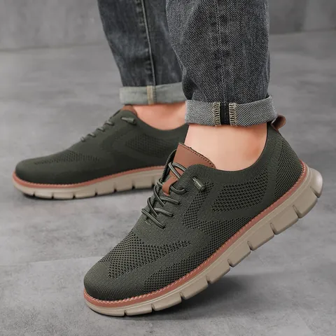 Men Casual Fly-knit Sneakers Breathable Lightweight Walking Shoes Lace-up Mesh Sport Shoes For Daily Commuting Men Loafers