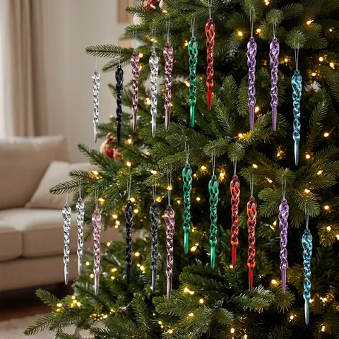 Decorazioni Natalizie Ghiaccioli Acrilico Spirale Appeso Albero Rosa Blu Chiaro Inverno Festivo