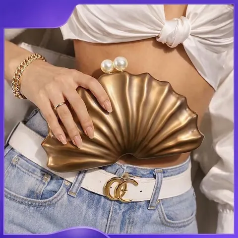 Bolso De Noche De Acrílico En Forma De Concha Con Hebilla De Perla Artificial Elegante Bolso De Mano Rígido Para Bodas Y Fiestas