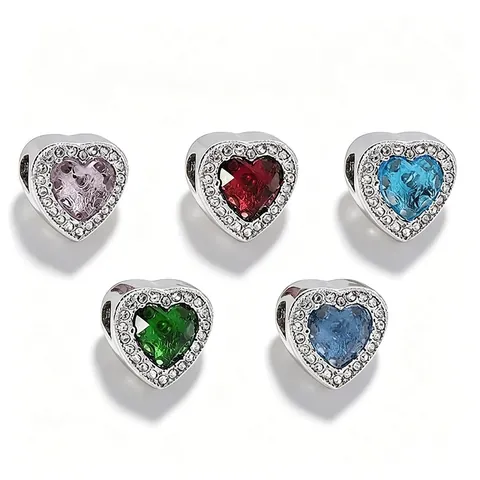316L Stainless Steel Heart Charm Bead For DIY Bracelet Jewelry Zirconia Inlaid Romantic Fashion Pendant Women Gift