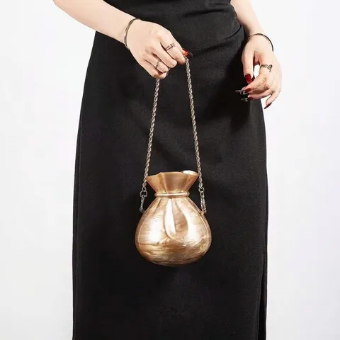 Borsa Da Sera A Forma Di Sacchetto Della Fortuna Acrilico Trama Marmo Künstliche Perlescente Clutch Da Matrimonio Con Catena In Metallo