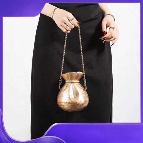 Fortune Bag Shaped Evening Bag Acrylic Marble Texture Pearlescent Wedding Party Clutch With Metal Chain For Women