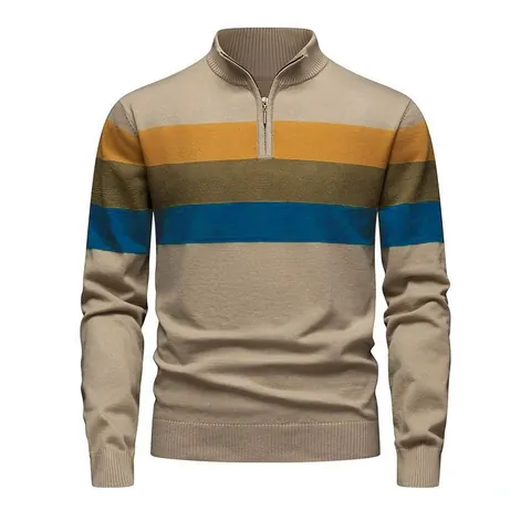 Herren Pullover Halbreißverschluss Stehkragen Farbblock Gestreift Strickware Langarm Lässig Slim Fit Oberteile