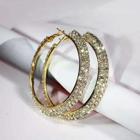 Orecchini a Cerchio Lusso Strass Righe Multiple Gioielli Moda Brillanti Donna Festa Stile Hip Hop Perno Orecchino