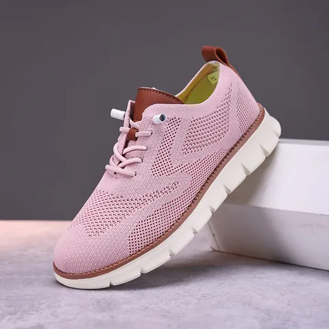 Damen Casual Fly-Knit Mesh Sneakers Leicht Atmungsaktiv Schnürung Loafers Weiche EVA-Sohle Outdoor Walking Fashion Schuhe