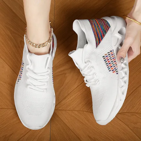 Scarpe da Corsa Fly-knit Traspiranti Unisex Suola Spessa Intaglio Sneakers Casual Sportive in Mesh per Uomo Donna