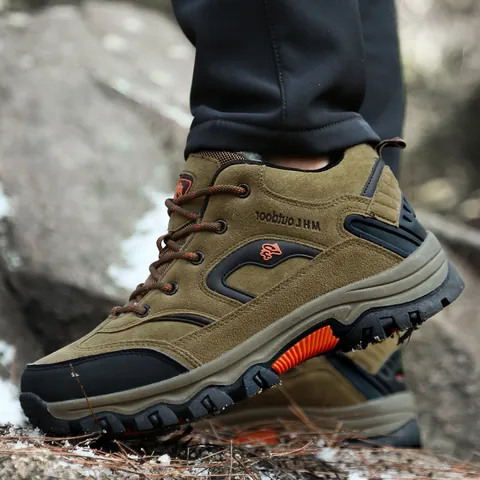 Women Men Winter Waterproof Hiking Shoes Fleece Lined Warm Outdoor Trekking Boots Anti-Slip Rubber Sole Cow Suede Walking Shoes